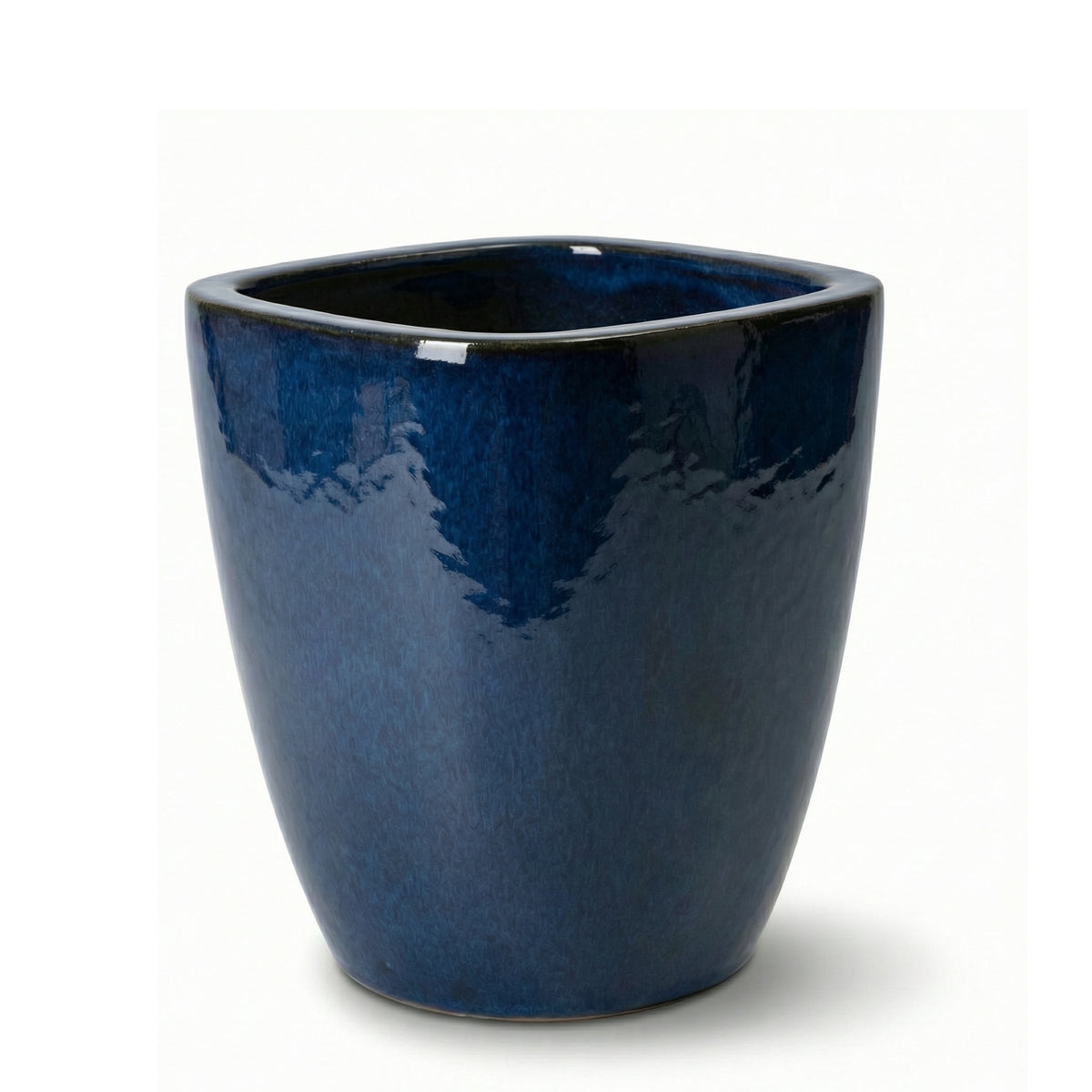 Macetero Vauban rectangular 34x43 cm Azul ultramar de cerámica esmaltada, vista frontal sobre fondo blanco