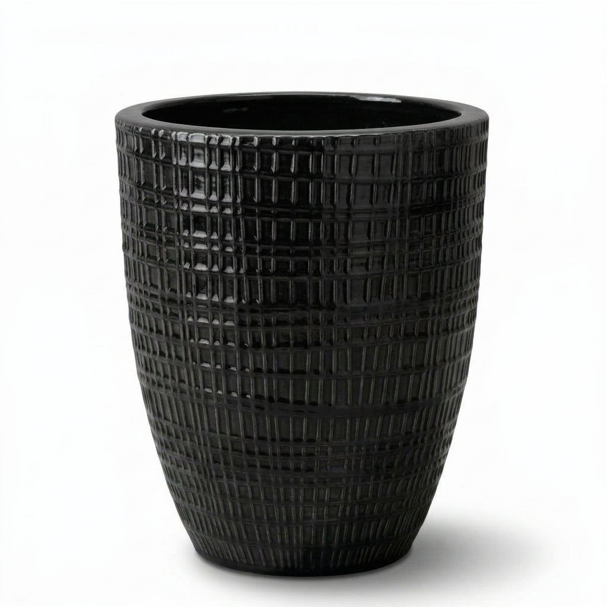 Pot Verne décoratif 32x40 cm noir en terre cuite émaillée, vue de face sur fond blanc