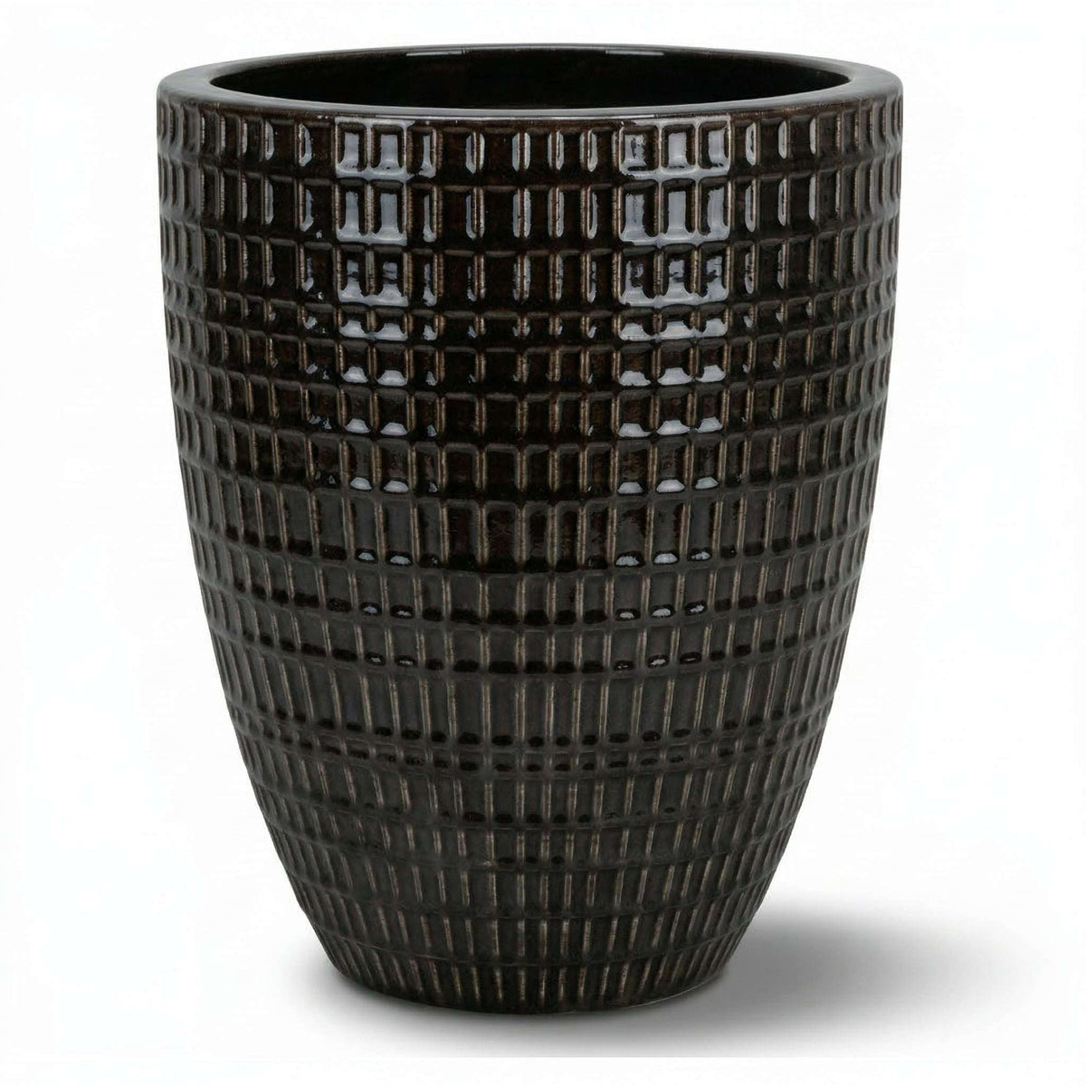Pot Verne décoratif 41x55 cm noir en terre cuite émaillée, vue de face sur fond blanc