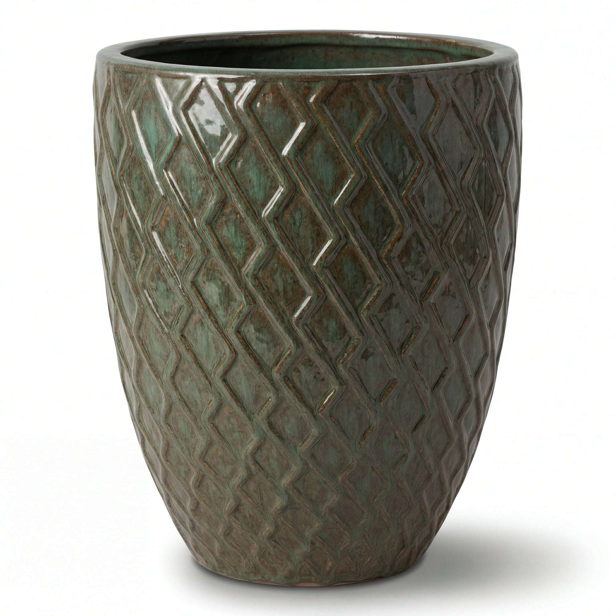 Pot Zeus 42x54 cm vert brumeux en terre cuite émaillée, vue de face sur fond blanc