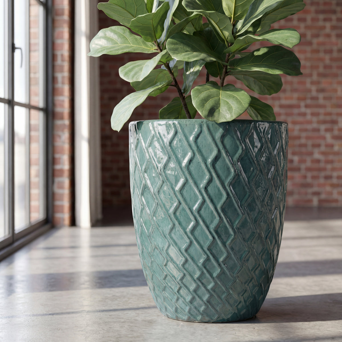 Vaso Zeus Bruma di giada in ceramica smaltata, con pianta verde in interni
