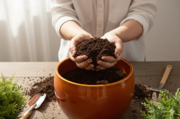 rempoter plante dans pot en céramique