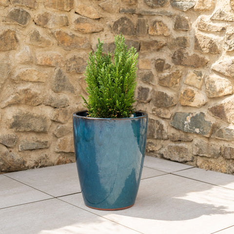 MAZARIN 27x34cm bleu azur, pot de grande taille d'extérieur fait main en terre cuite émaillée, résistant au gel