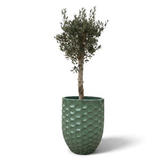 Lot olivier + pot MEROVEE 55x65cm perle de jade, fait main en terre cuite émaillée