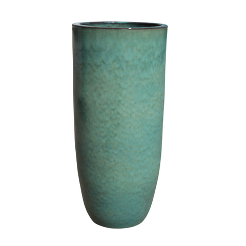 ATHENA 31x70 cm, pot grande taille d'extérieur fait main en terre cuite émaillée, résistant au gel, bleu azur
