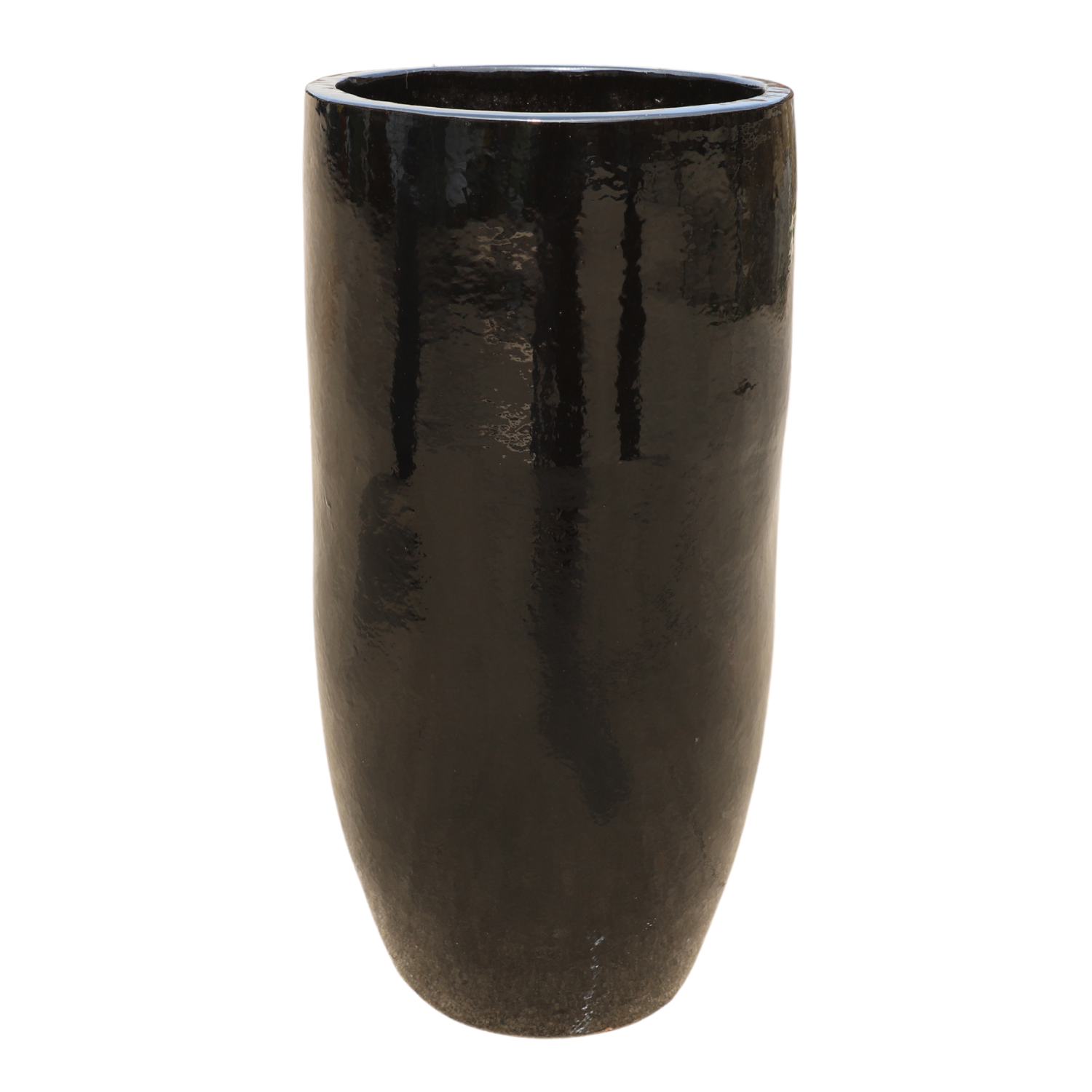 ATHENA 40x81 cm, pot grande taille d'extérieur fait main en terre cuite émaillée, résistant au gel, noir