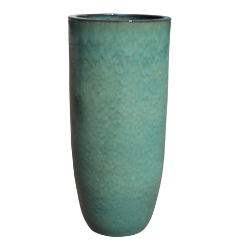 ATHENA 40x81 cm, pot grande taille d'extérieur fait main en terre cuite émaillée, résistant au gel, bleu azur