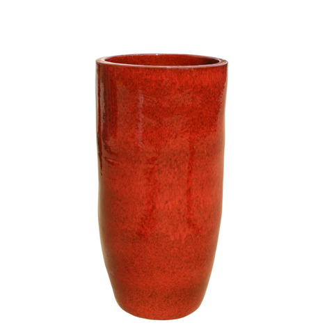 ATHENA 40x81, large outdoor pot, handmade in glazed terracotta, frost-resistant, tropical red