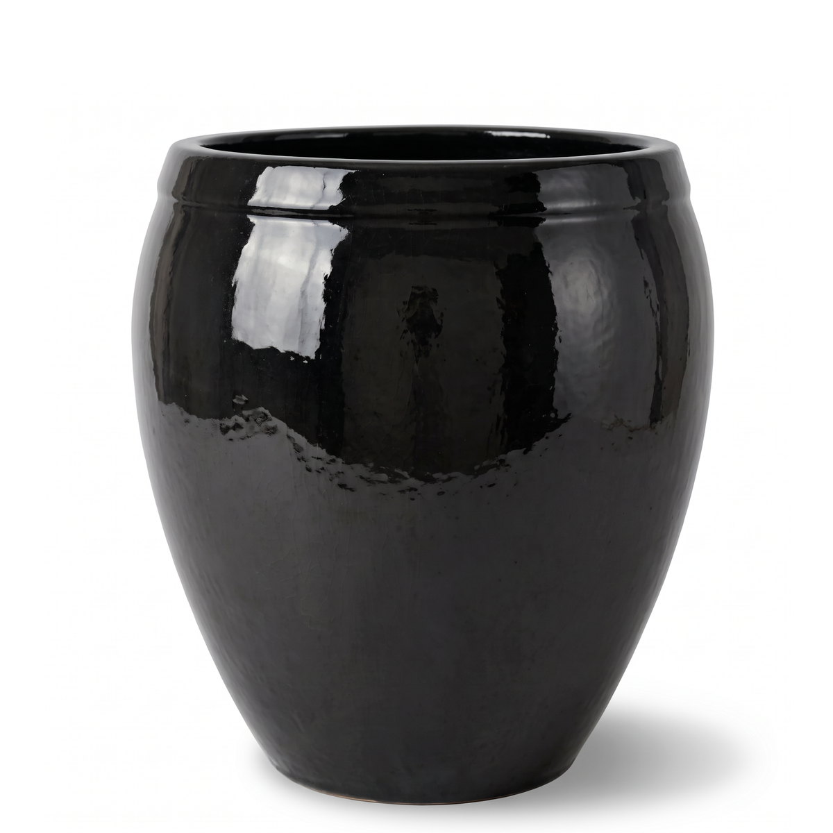 Pot ATLAS décoratif 52x58 cm noir en terre cuite émaillée, vue de face sur fond blanc