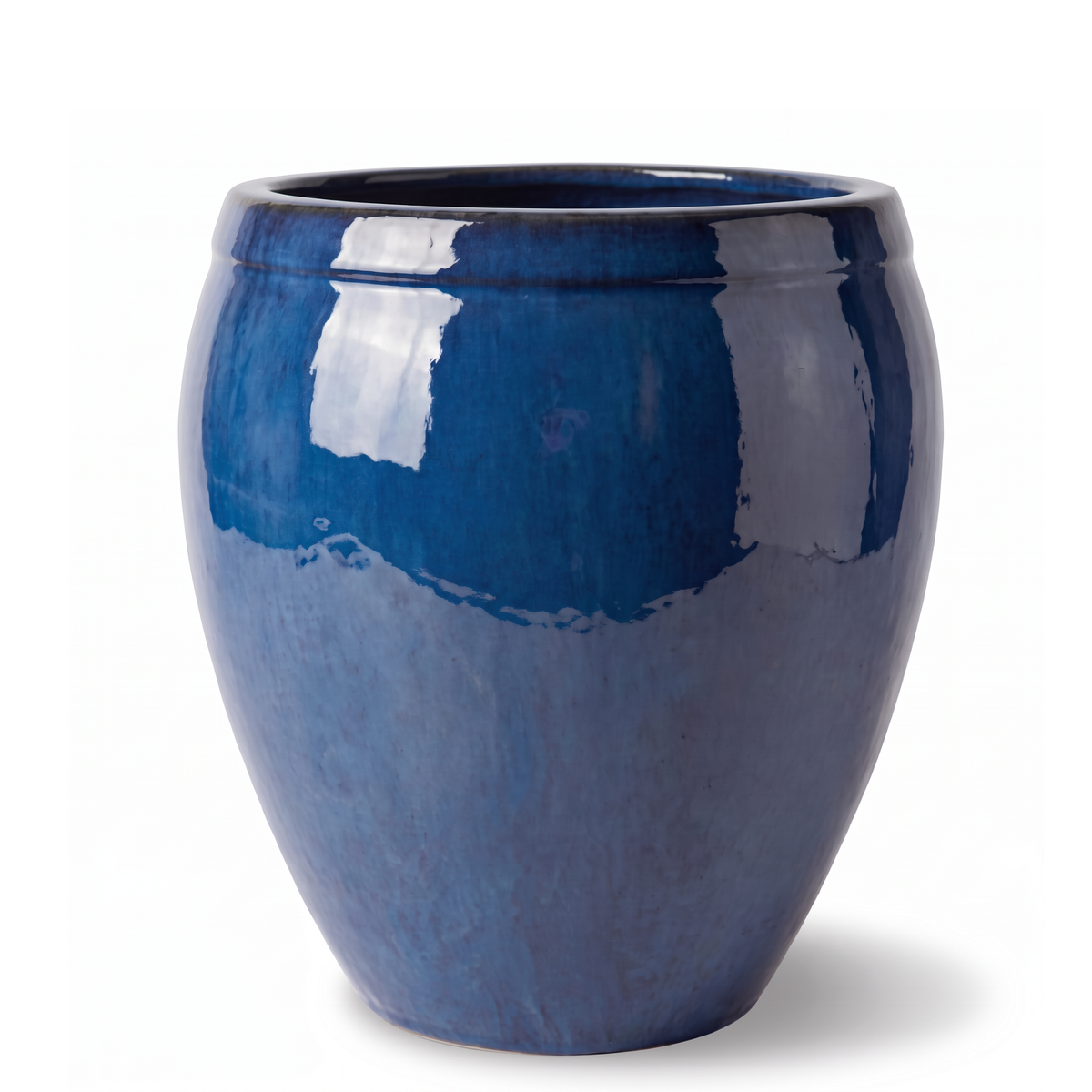 Pot ATLAS décoratif 52x58 cm bleu caraïbes en terre cuite émaillée, vue de face sur fond blanc