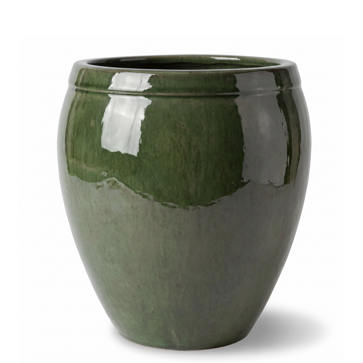 Pot ATLAS décoratif 52x58 cm vert tropical en terre cuite émaillée, vue de face sur fond blanc