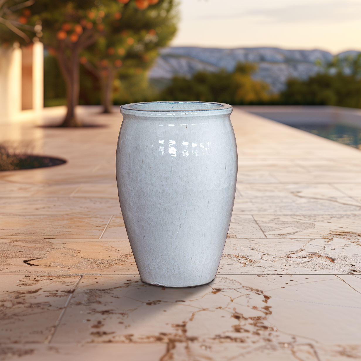 BACCO 36x52 cm, grande vaso da esterno fatto a mano in terracotta smaltata, resistente al gelo, crema
