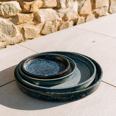 19cm abyss blue saucer handmade in glazed terracotta