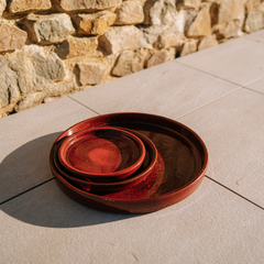 40cm tropical red saucer handmade in glazed terracotta