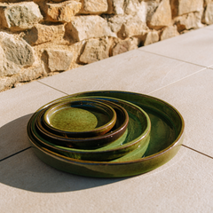 19cm tropical green saucer handmade in glazed terracotta