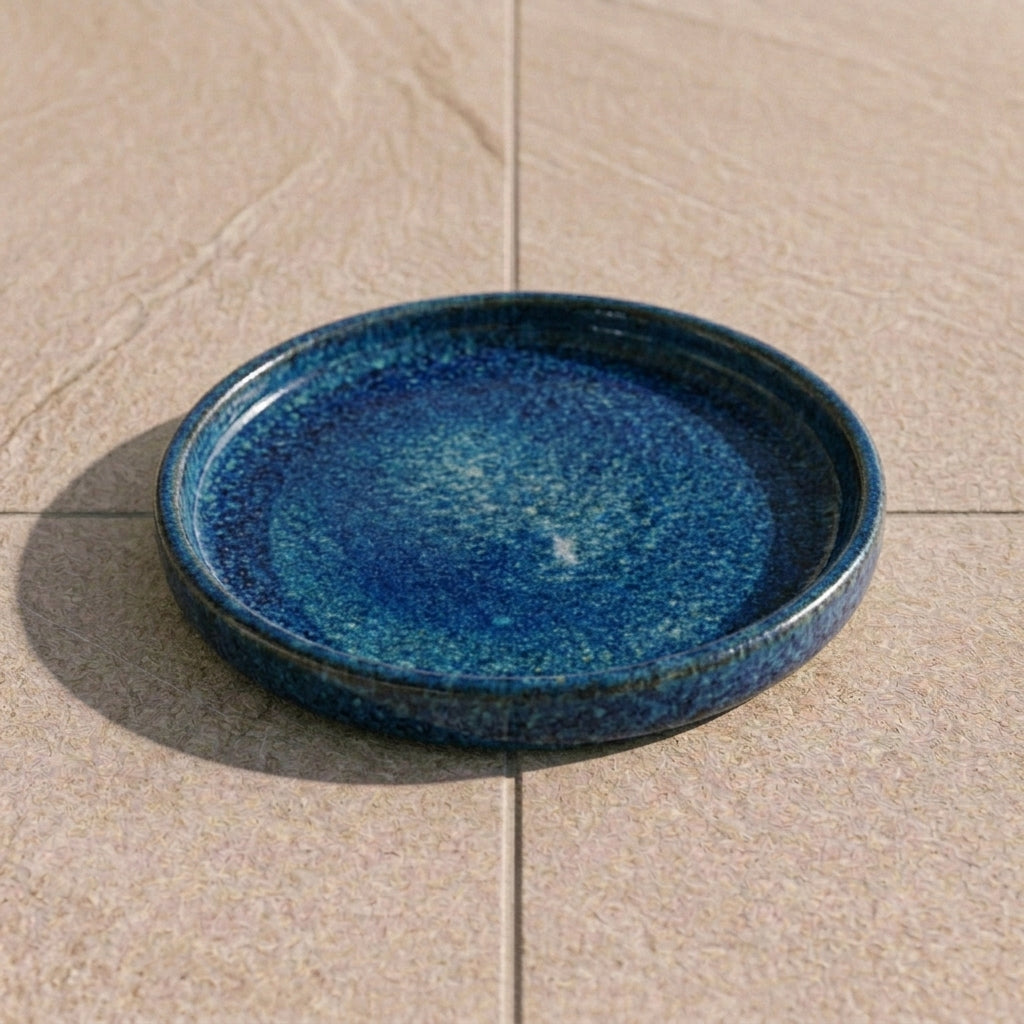 Sea blue ceramic planter saucer – frost-resistant
