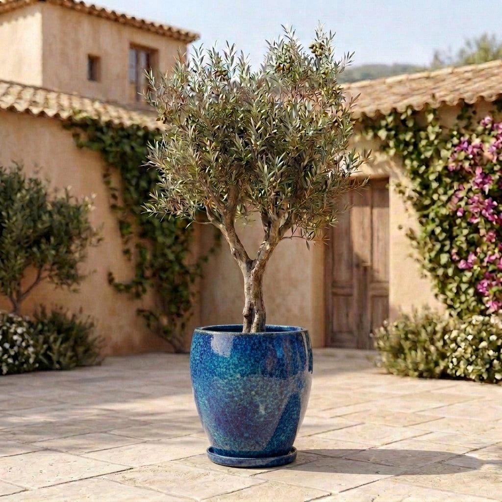 Sea blue ceramic planter saucer – frost-resistant