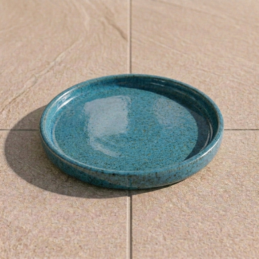 Steel blue ceramic planter saucer – frost-resistant