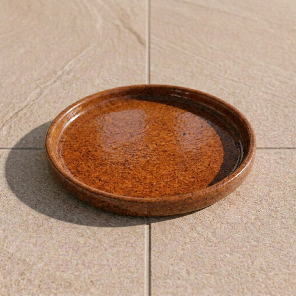 Autumn orange ceramic planter saucer – frost-resistant