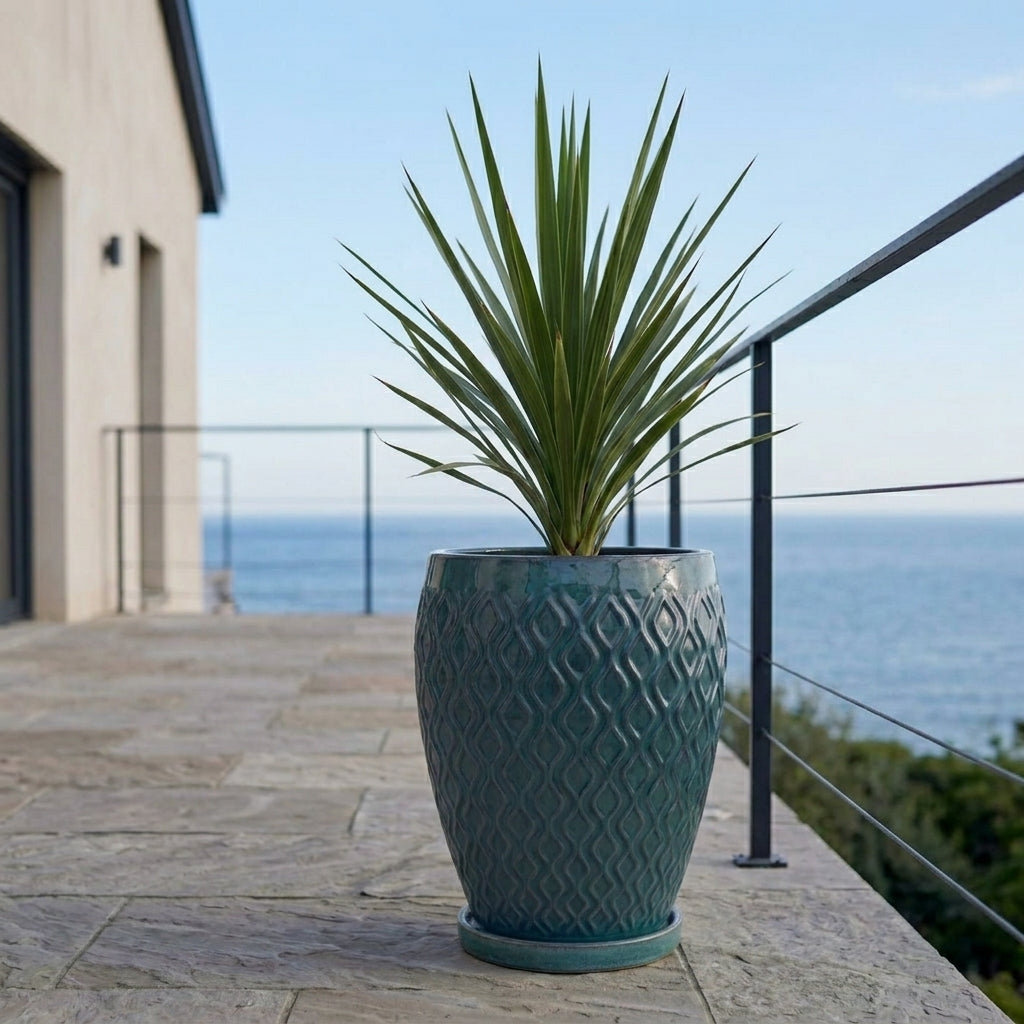 Steel blue ceramic planter saucer – frost-resistant