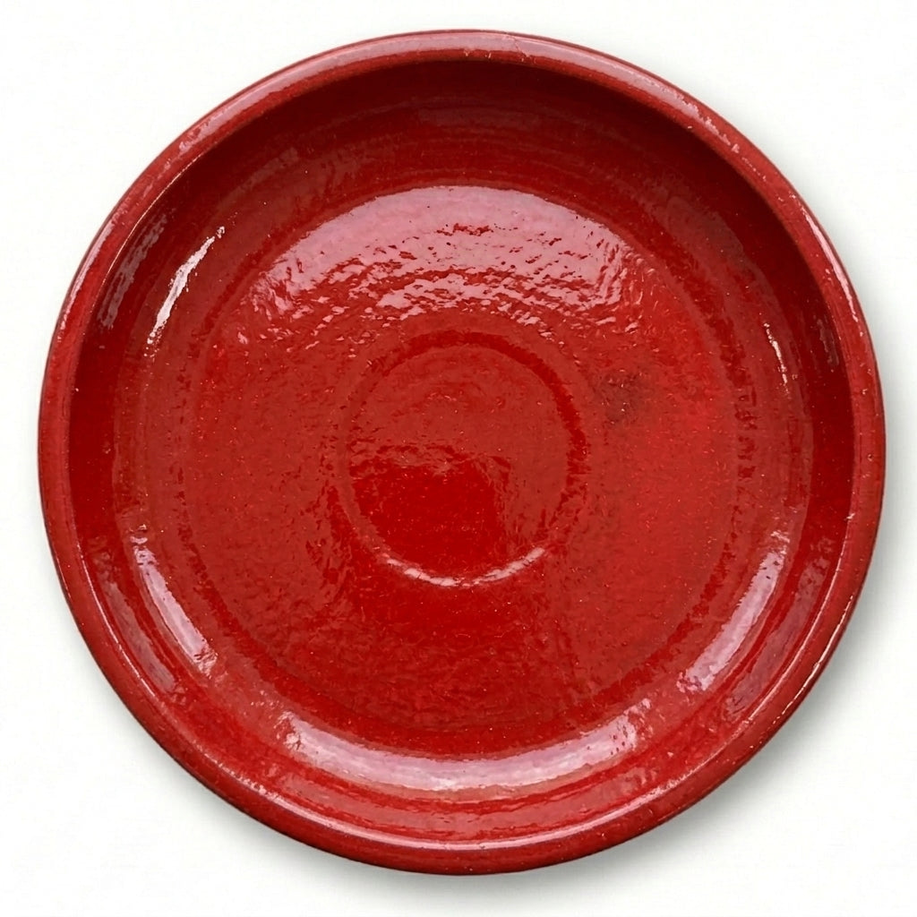 Deep red ceramic planter saucer – frost-resistant