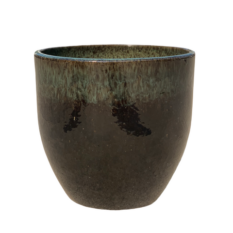 LANCELOT 47x41cm, grande vaso da esterno fatto a mano in terracotta smaltata, resistente al gelo, verde su nero