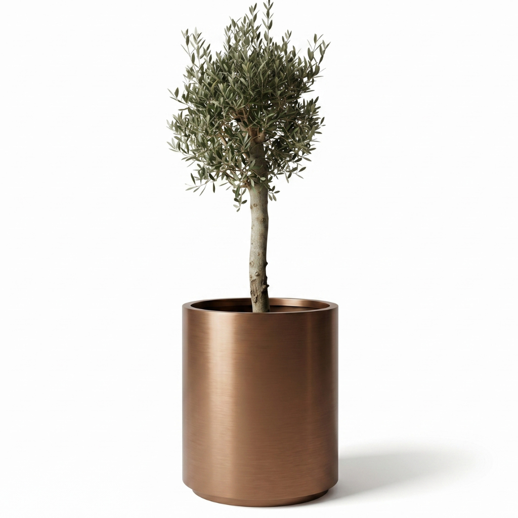 Lot olivier + pot METROPOLE 60x70cm cuivre, pot de grande taille fait main en acier inoxydable