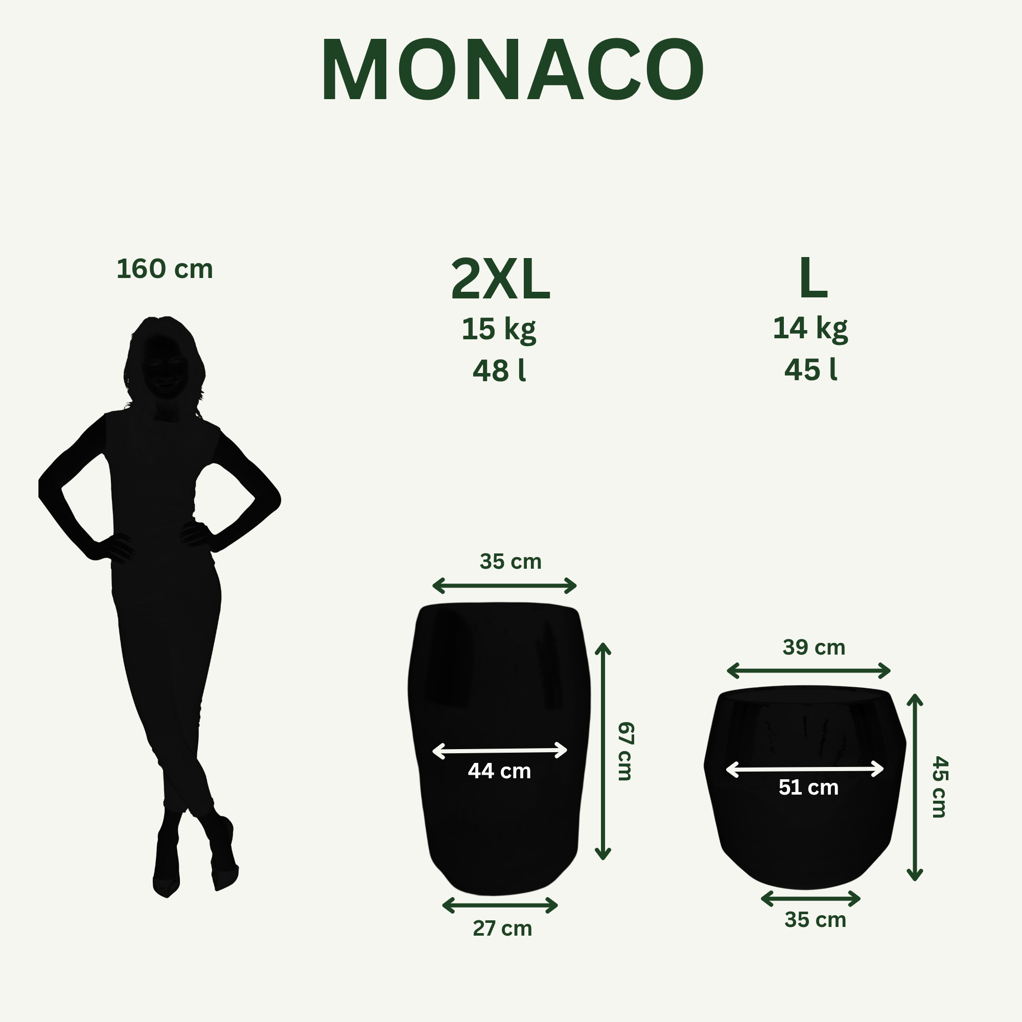 Pot MONACO 44x67cm vert