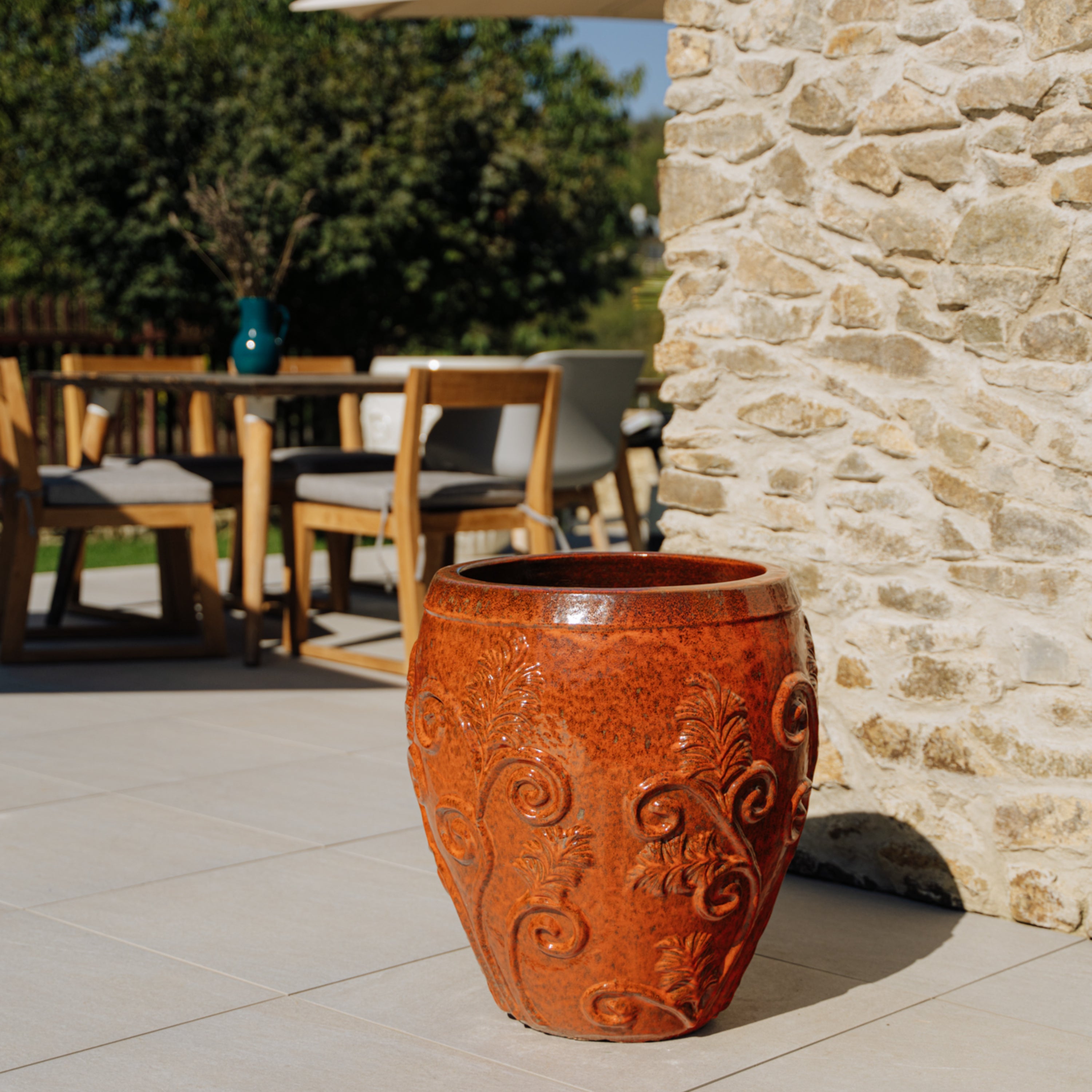 GAIA 53x57cm autumn rust, large handmade outdoor pot in glazed terracotta, frost-resistant