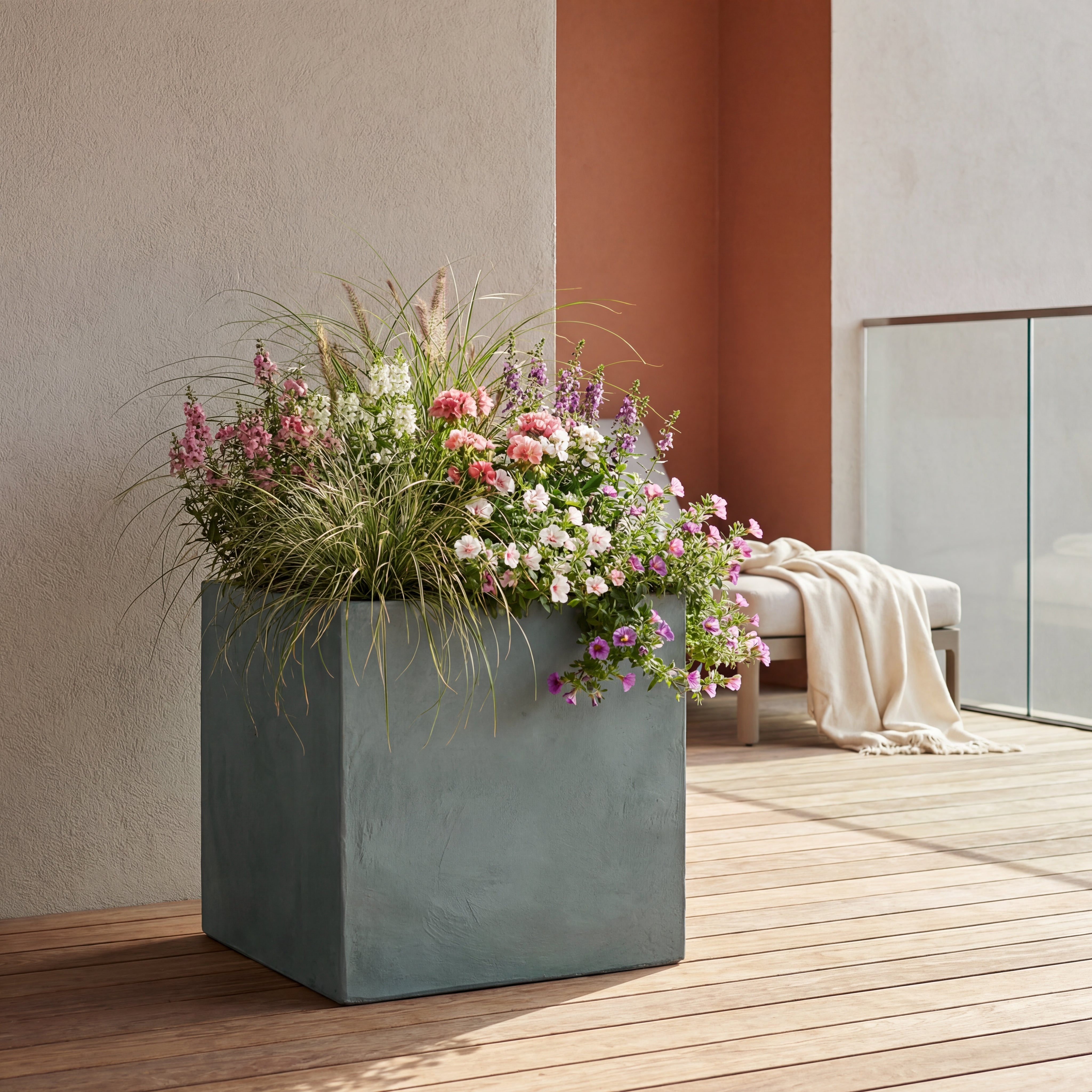 Betonový květináč Kubix tmavě zelená 75×75×75 cm – mrazuvzdorný, do exteriéru