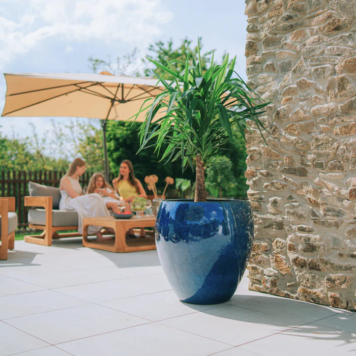 LAFONTAINE 68x68cm Bleu azur, pot de grande taille d'extérieur en terre cuite émaillée