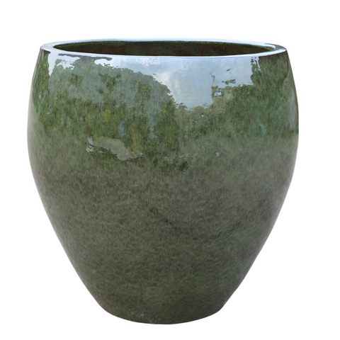 LAFONTAINE 68x68 cm, pot grande taille d'extérieur fait main en terre cuite émaillée, résistant au gel, vert tropical