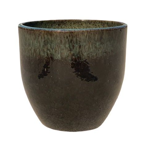 LANCELOT 57x47cm, pot grande taille d'extérieur fait main en terre cuite émaillée, résistant au gel, vert sur noir