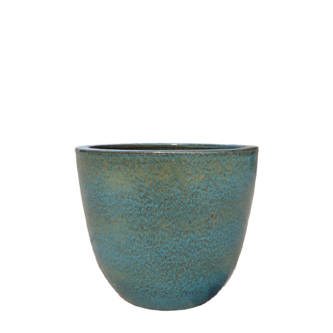 LANCELOT 21x19 cm, maceta grande para exteriores, hecha a mano en terracota vidriada, resistente a las heladas, azul hierro