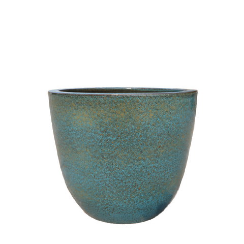 LANCELOT 29x26 cm, maceta grande para exteriores, hecha a mano en terracota esmaltada, resistente a las heladas, azul hierro
