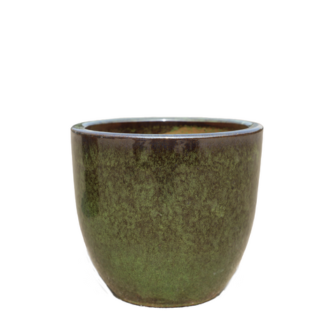 LANCELOT 29x26 cm, grande vaso da esterno, realizzato a mano in terracotta smaltata, resistente al gelo, verde tropicale