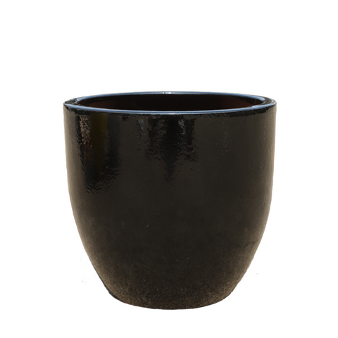 LANCELOT 36x34 cm, grande vaso da esterno, realizzato a mano in terracotta smaltata, resistente al gelo, nero