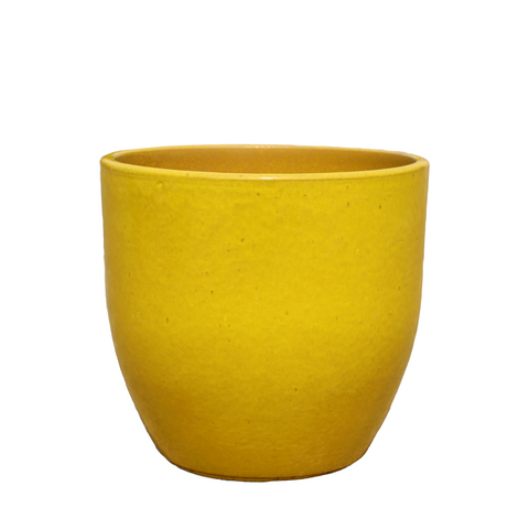 LANCELOT 36x34 cm, grande vaso da esterno, realizzato a mano in terracotta smaltata, resistente al gelo, giallo