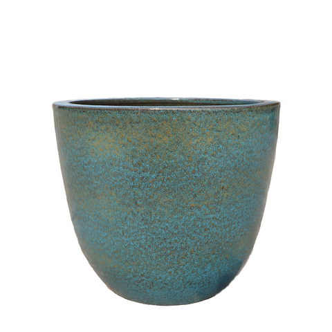 LANCELOT 36x34 cm, grande vaso da esterno, realizzato a mano in terracotta smaltata, resistente al gelo, blu ferro