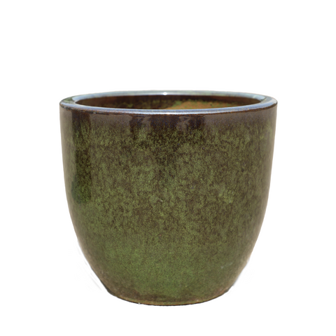 LANCELOT 36x34 cm, grande vaso da esterno, realizzato a mano in terracotta smaltata, resistente al gelo, verde tropicale
