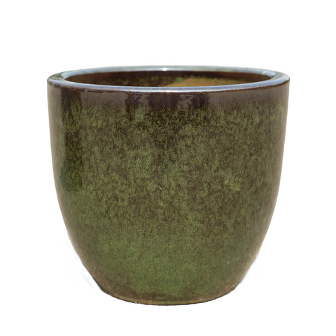 LANCELOT 47x41 cm, grande vaso da esterno, realizzato a mano in terracotta smaltata, resistente al gelo, verde tropicale