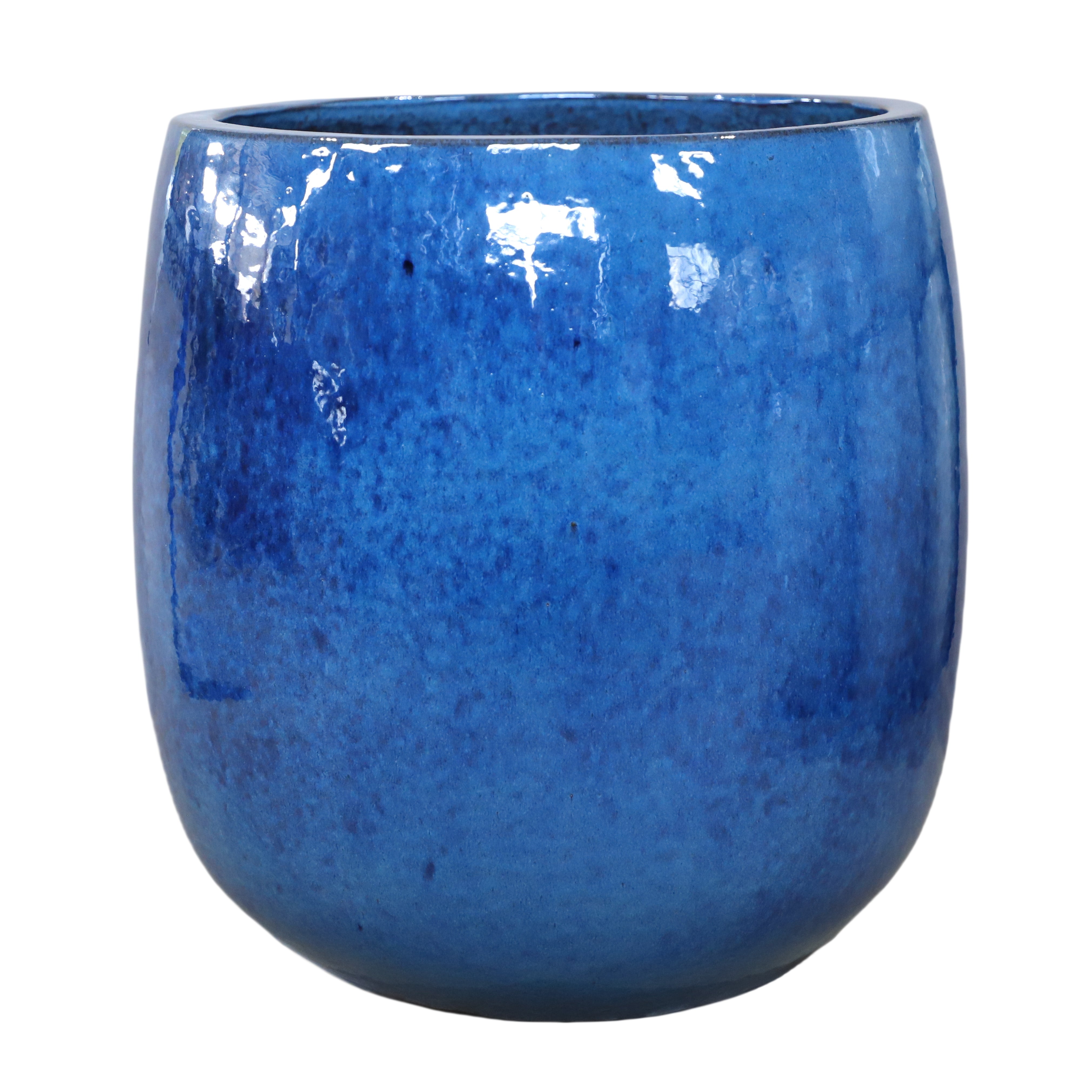 SOCRATE 40x49 cm, maceta grande hecha a mano para exteriores en terracota esmaltada, resistente a las heladas, azul celeste