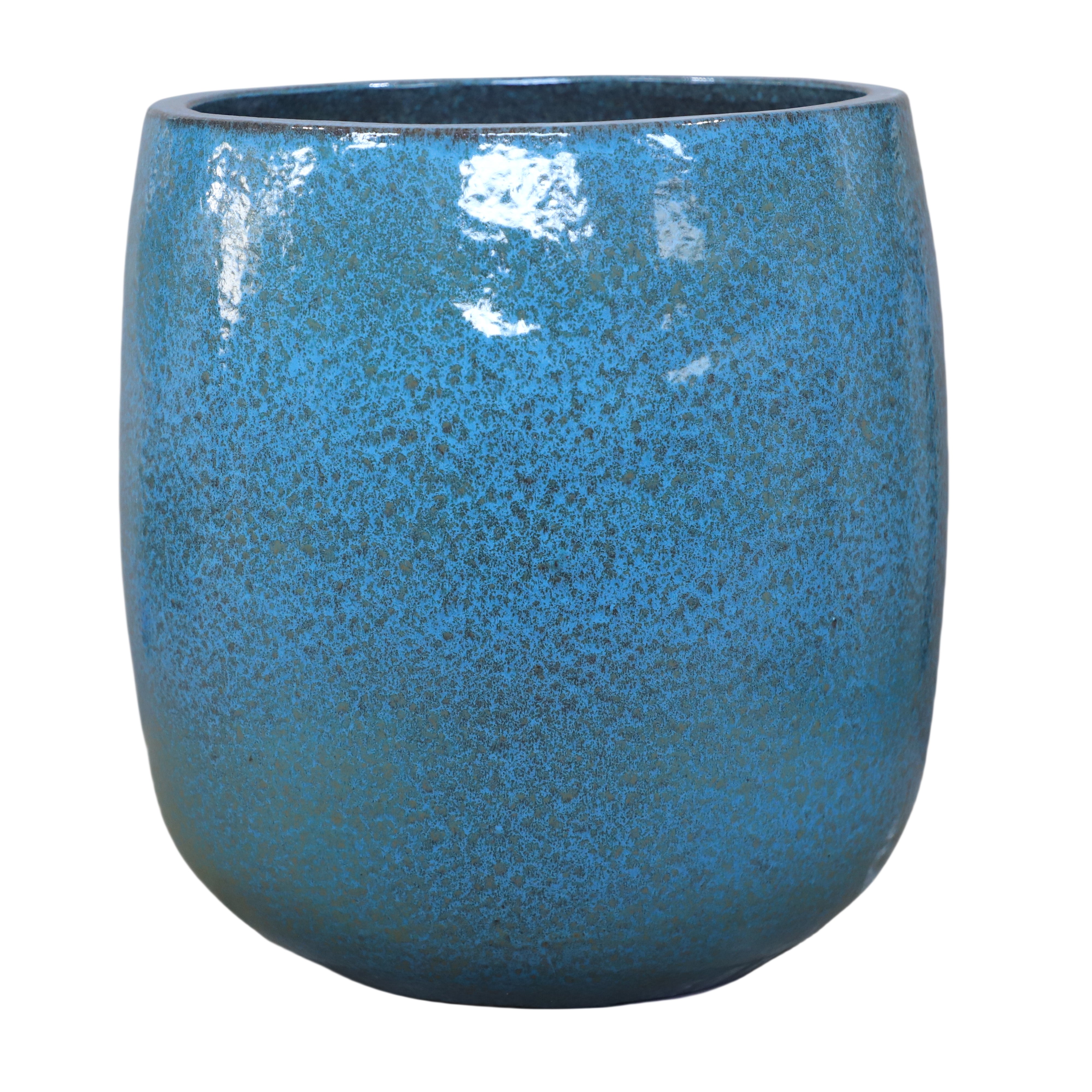 SOCRATE 40x49 cm, maceta grande hecha a mano para exteriores en terracota esmaltada, resistente a las heladas, azul acero