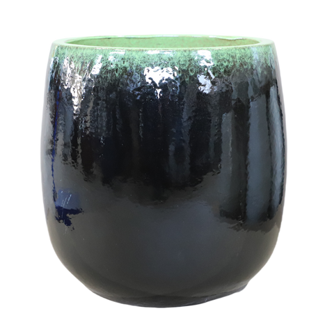 SOCRATE 40x49 cm, large handmade outdoor pot in glazed terracotta, frost-resistant, green on black