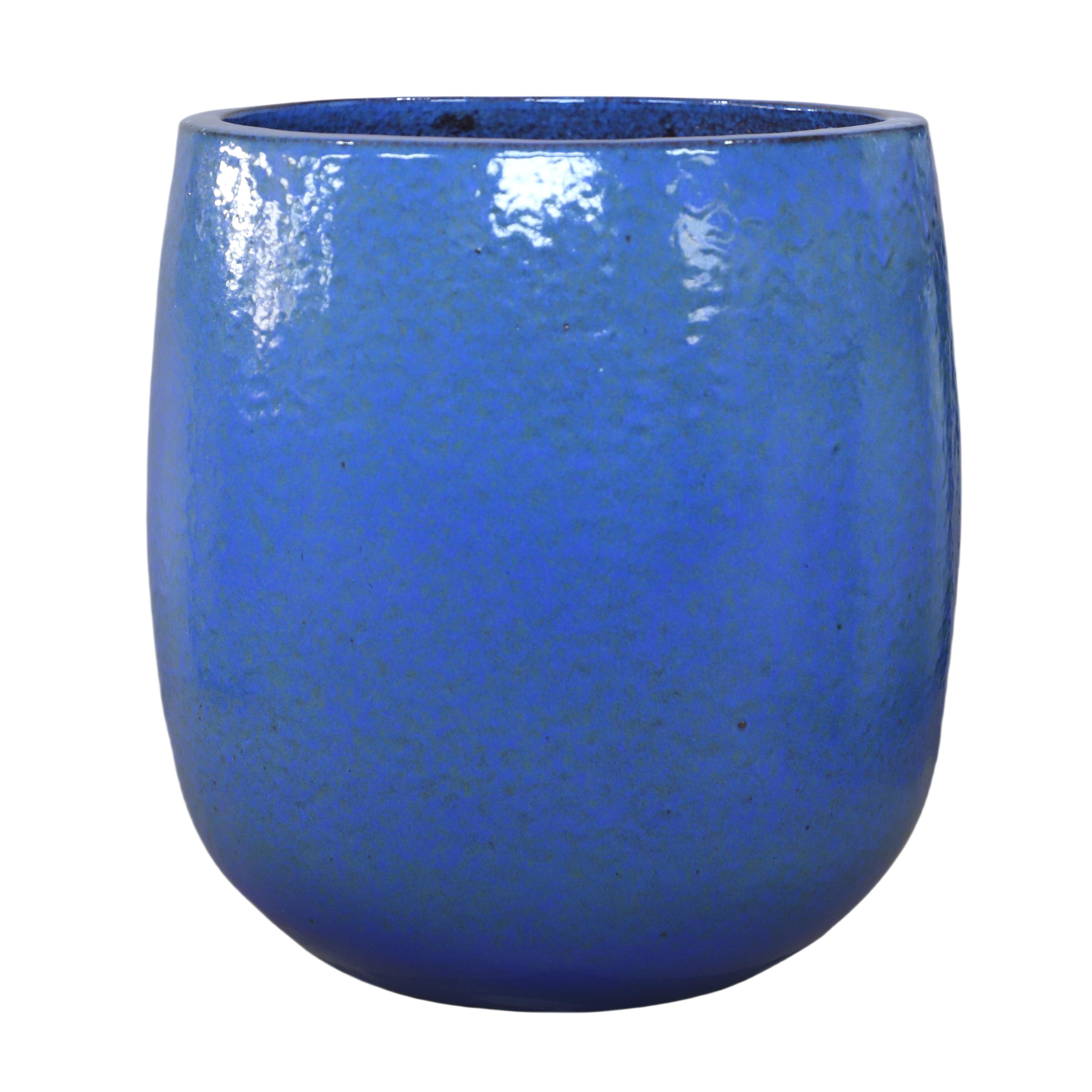 SOCRATE 40x49 cm, maceta grande hecha a mano para exteriores en terracota esmaltada, resistente a las heladas, azul ultramar.