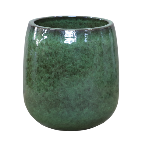 SOCRATE 40x49 cm, large handmade outdoor pot in glazed terracotta, frost-resistant, tropical green