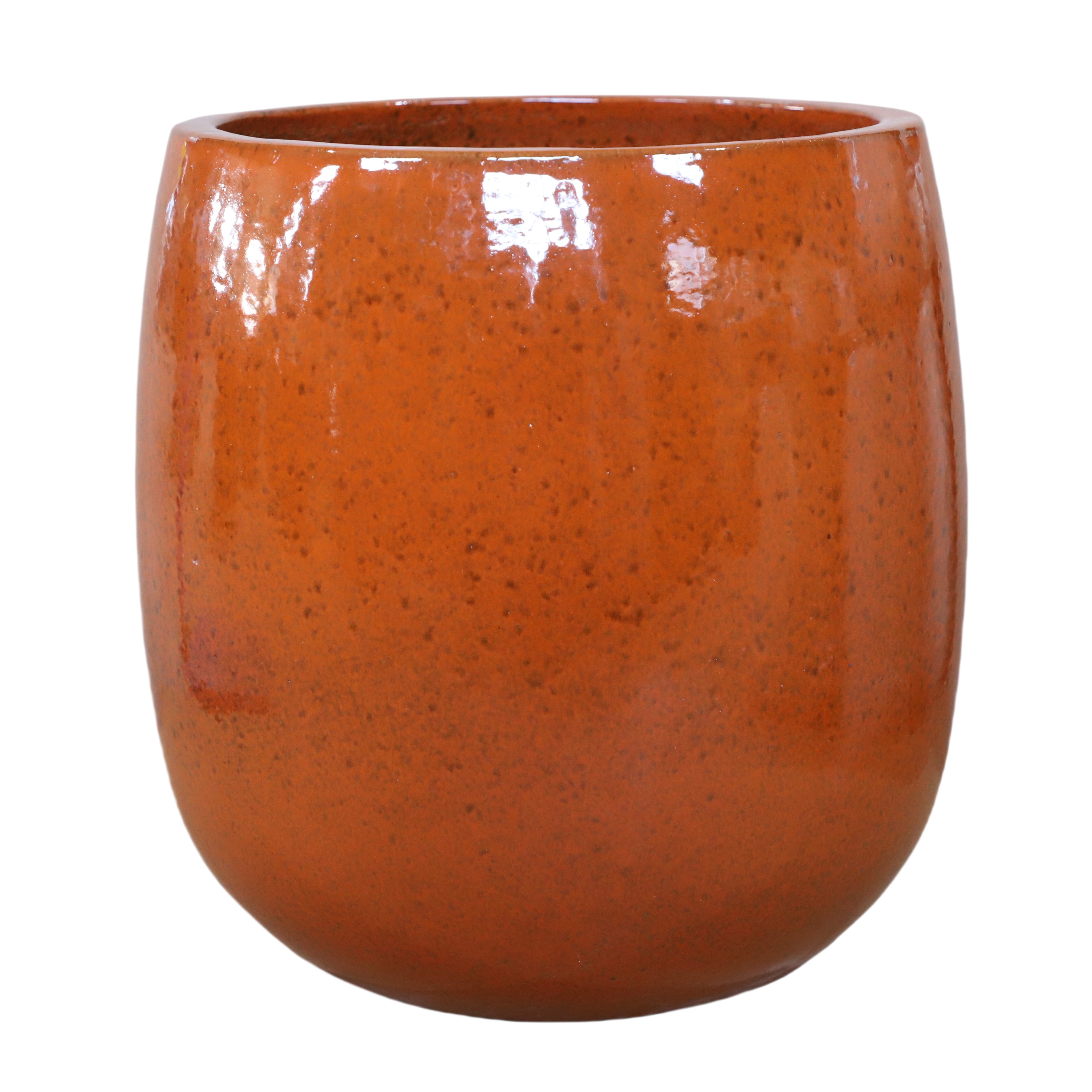 SOCRATE 40x49 cm, maceta grande hecha a mano para exteriores en terracota esmaltada, resistente a las heladas, naranja tropical