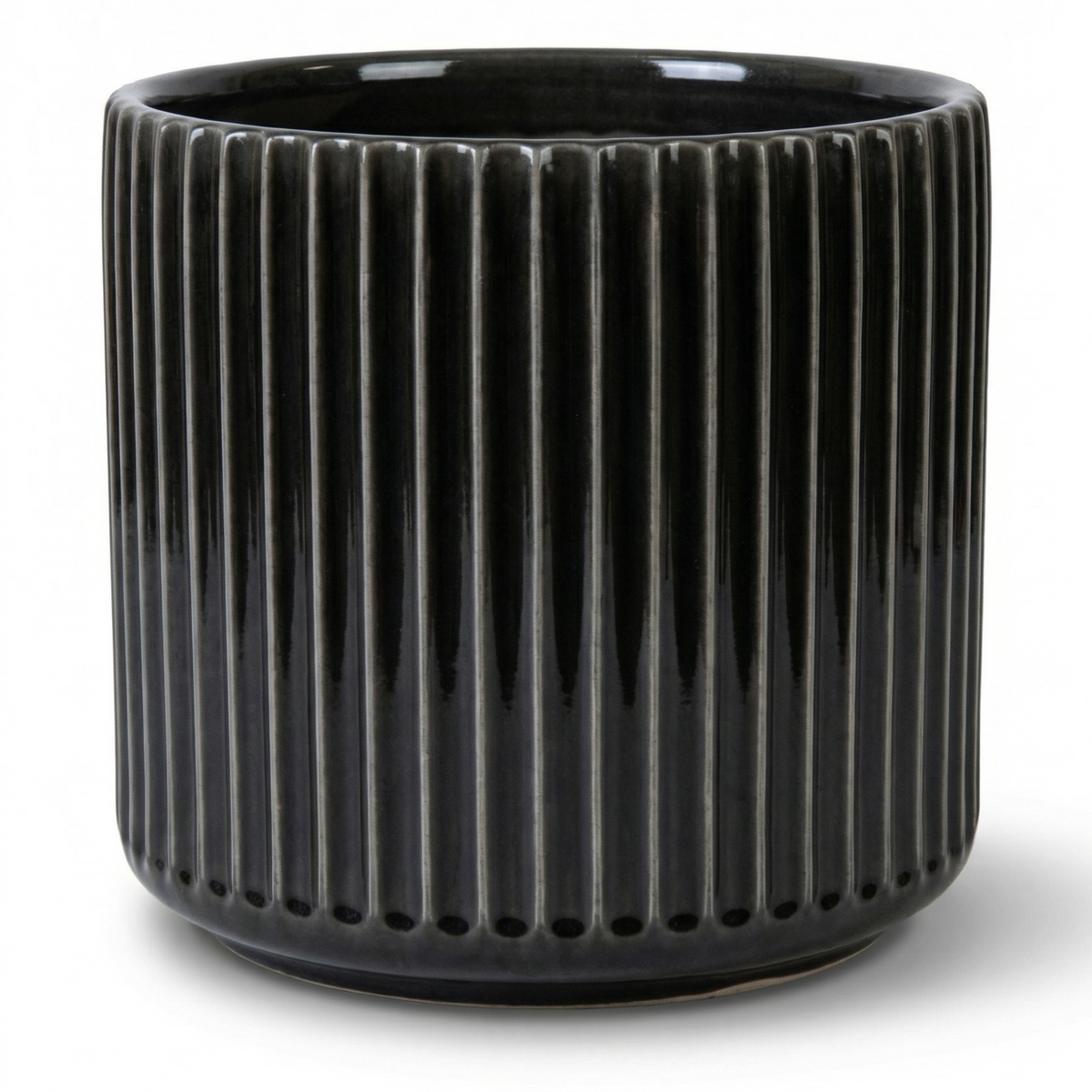 Decorative London planter 29x30 cm Black, front close-up on white background
