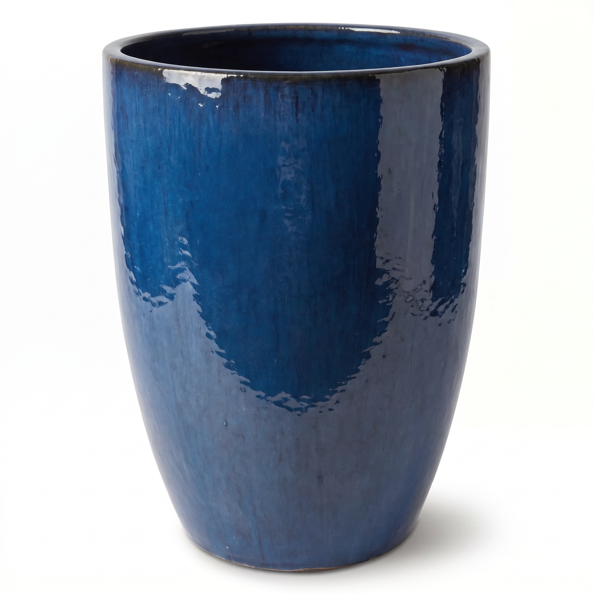 Pot MAZARIN2 décoratif 57x70 cm bleu azur en terre cuite émaillée, vue de face sur fond blanc