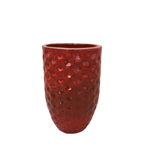 MEROVÉE 23x35 cm, pot grande taille d'extérieur fait main en terre cuite émaillée, résistant au gel, rouge tropical